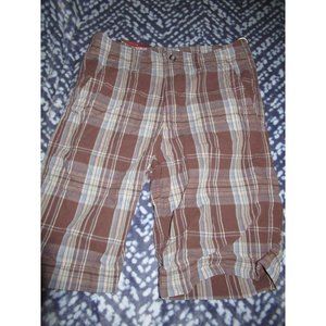 nwt Mossimo supply brown blue plaid flat front shorts mens 30 W
